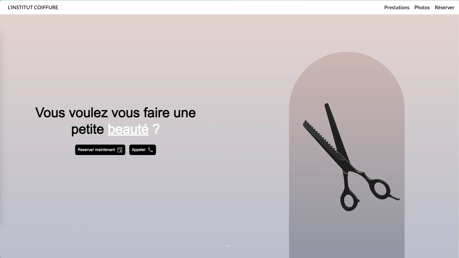 Home screen of L'Institut Coiffure website